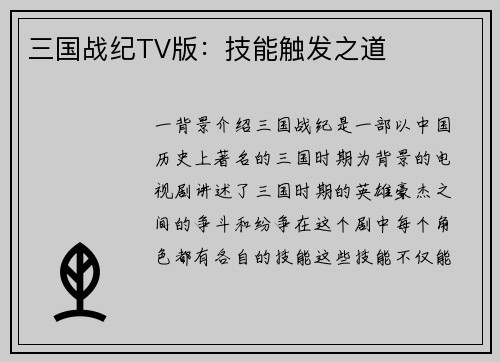 三国战纪TV版：技能触发之道